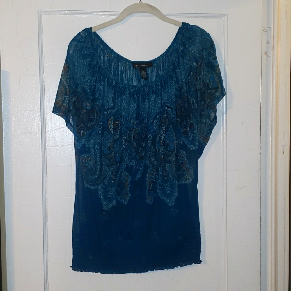 INC Sheer Turquoise Batwing Top w/Attached Camisole Large